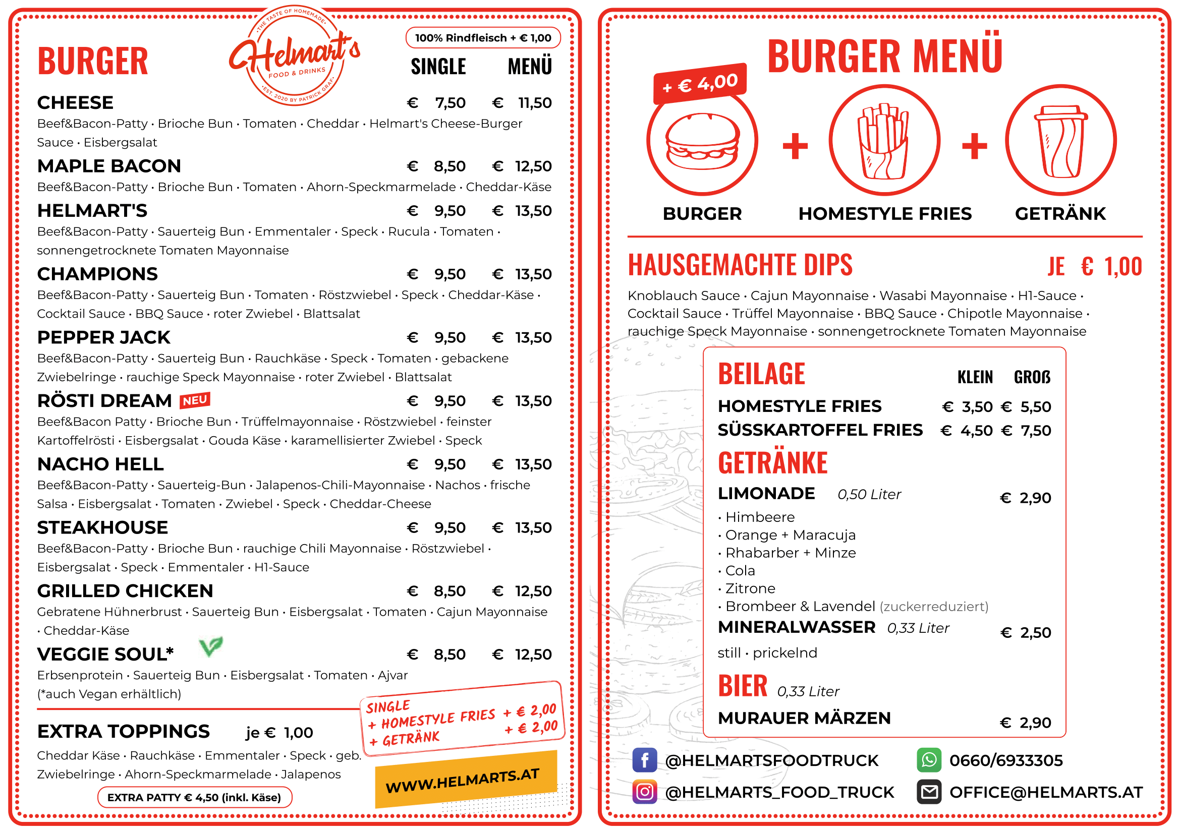 Helmart's Speisekarte